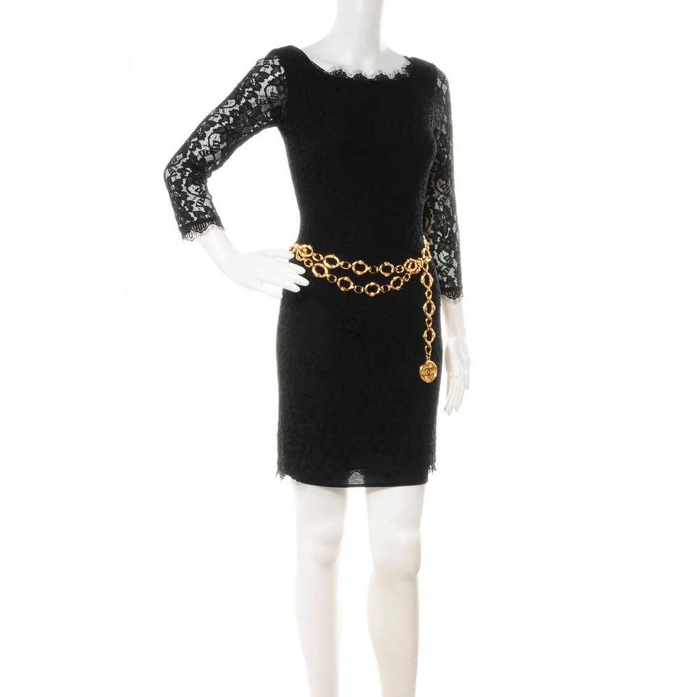 Authentic CHANEL double chain link gold plated medallion vintage belt 95cm - Picture 4 of 9